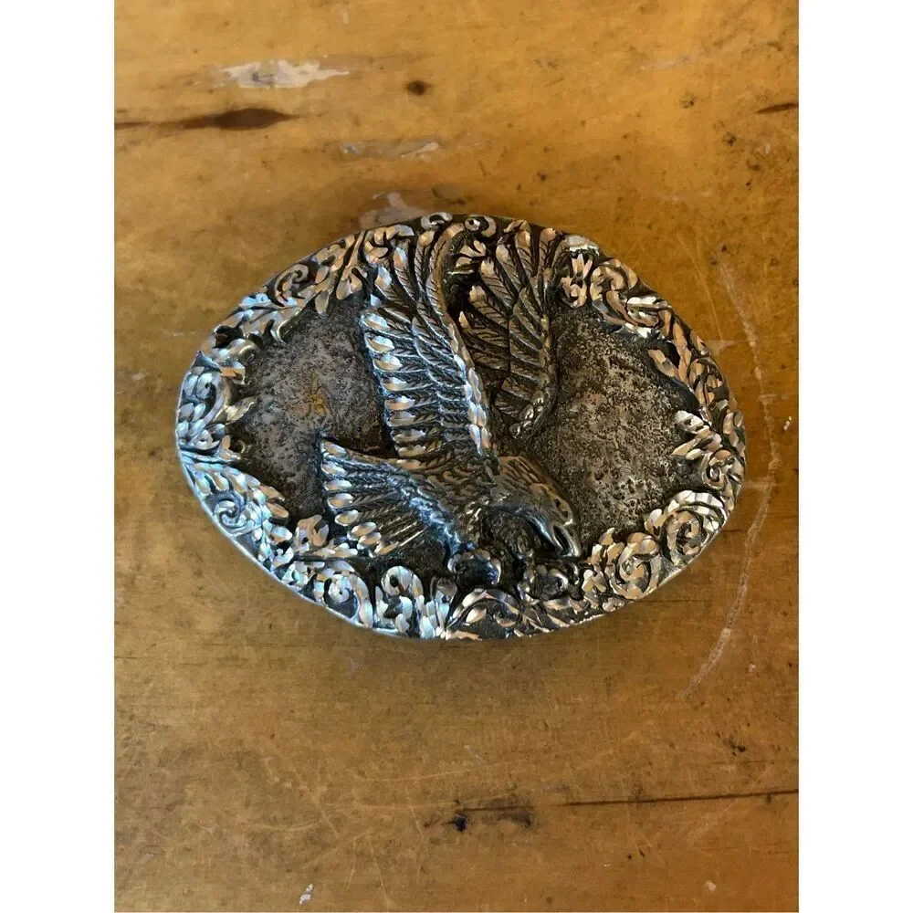 Vintage 1993 EGE Diamond Cut Heavy Pewter Eagle Belt Buckle (8221)